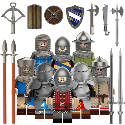 中古骑士巨盾矛兵法兰西重甲双手斧骑士人仔积木玩具适配乐高