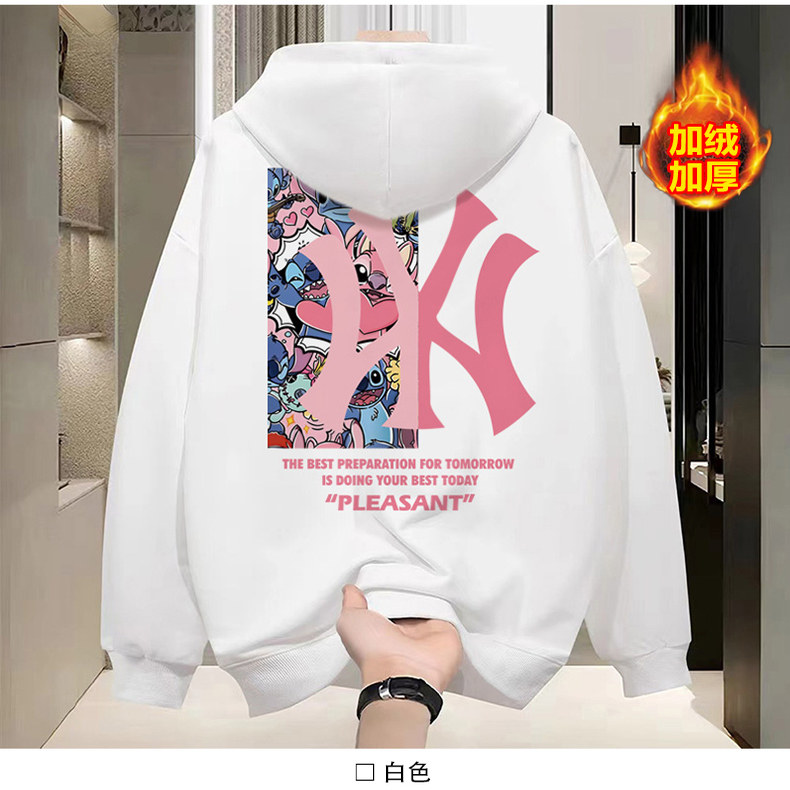 【奥莱折扣】秋冬季新款加绒加厚连帽情侣卫衣男女款美式痞帅潮流