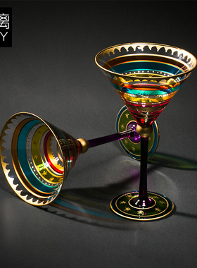 贝璃手绘红酒杯高脚杯家用玻璃酒具创意鸡尾酒杯子酒吧大酒杯彩绘