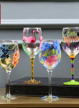 彩绘无铅玻璃杯红酒杯个性葡萄酒杯装饰高脚杯创意家用欧式酒吧用