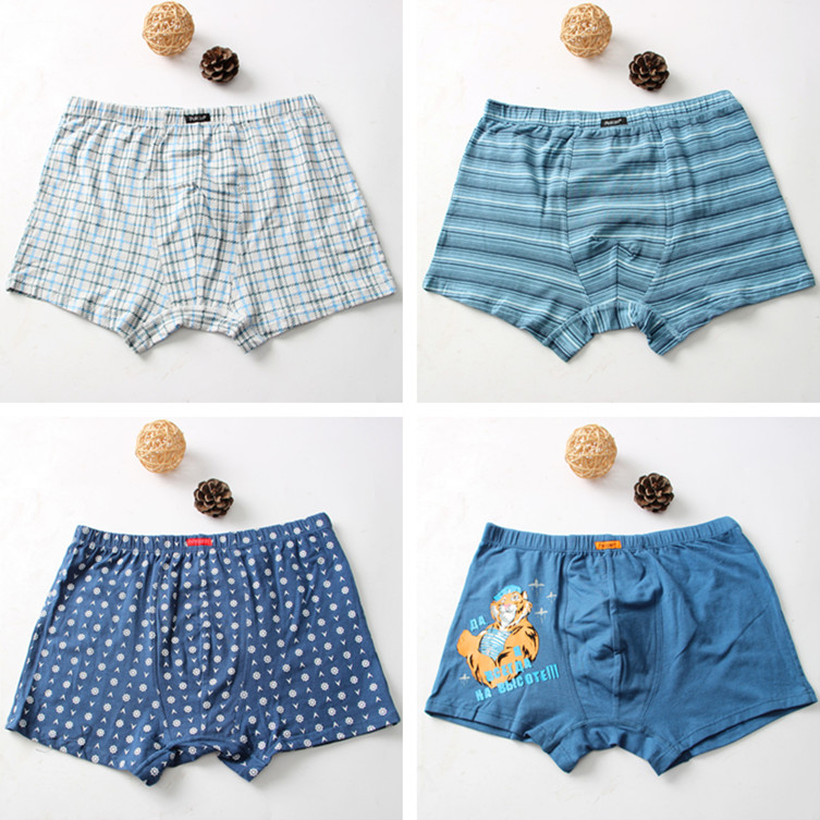 外贸出口俄罗斯男士平角内裤纯棉中腰青年棉质面料四角大码布包边