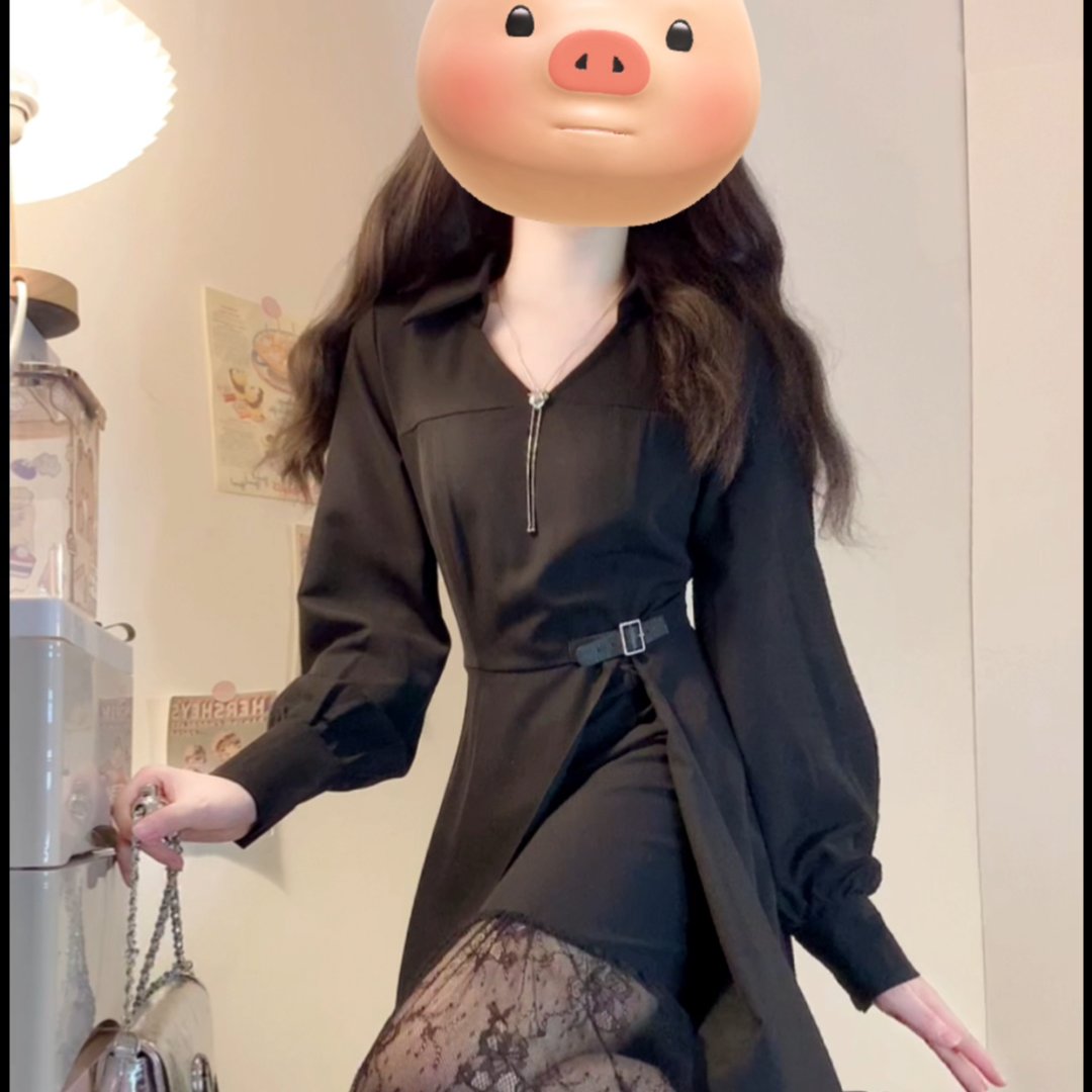 实拍~大码女装秋冬法式赫本风黑大码连衣裙