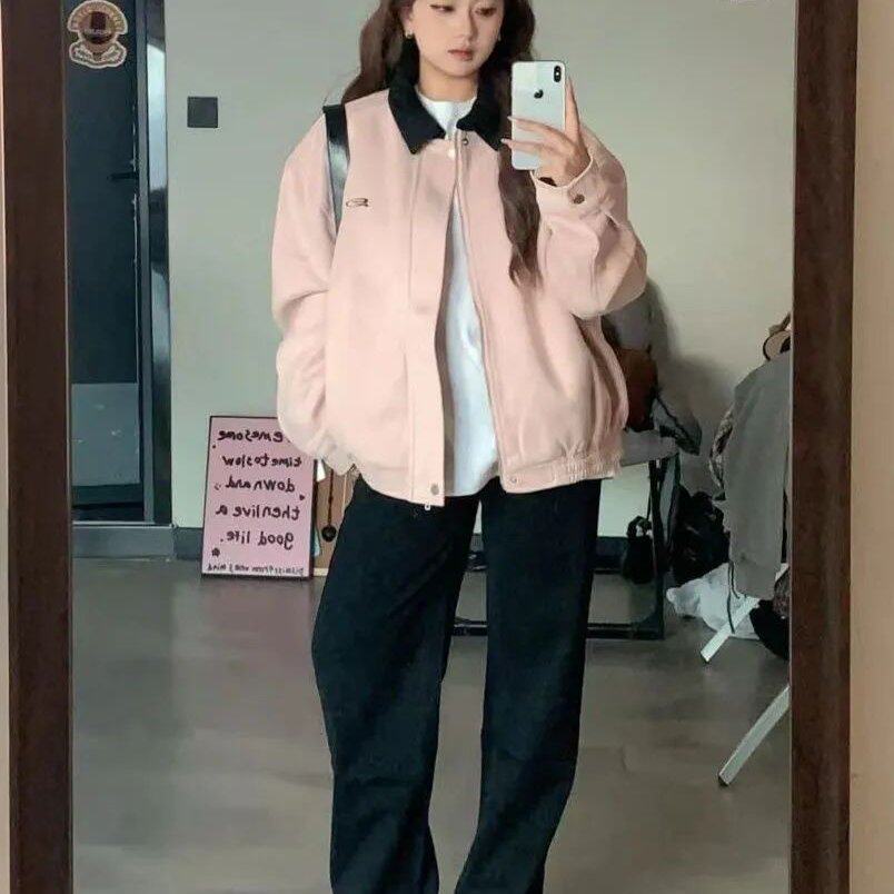 美式复古鹿皮绒翻领夹克外套女春短外套