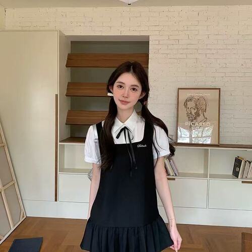 背心裙学院风女夏甜美可爱绀色吊带裙衬衫连衣裙套装东京岁时记jk