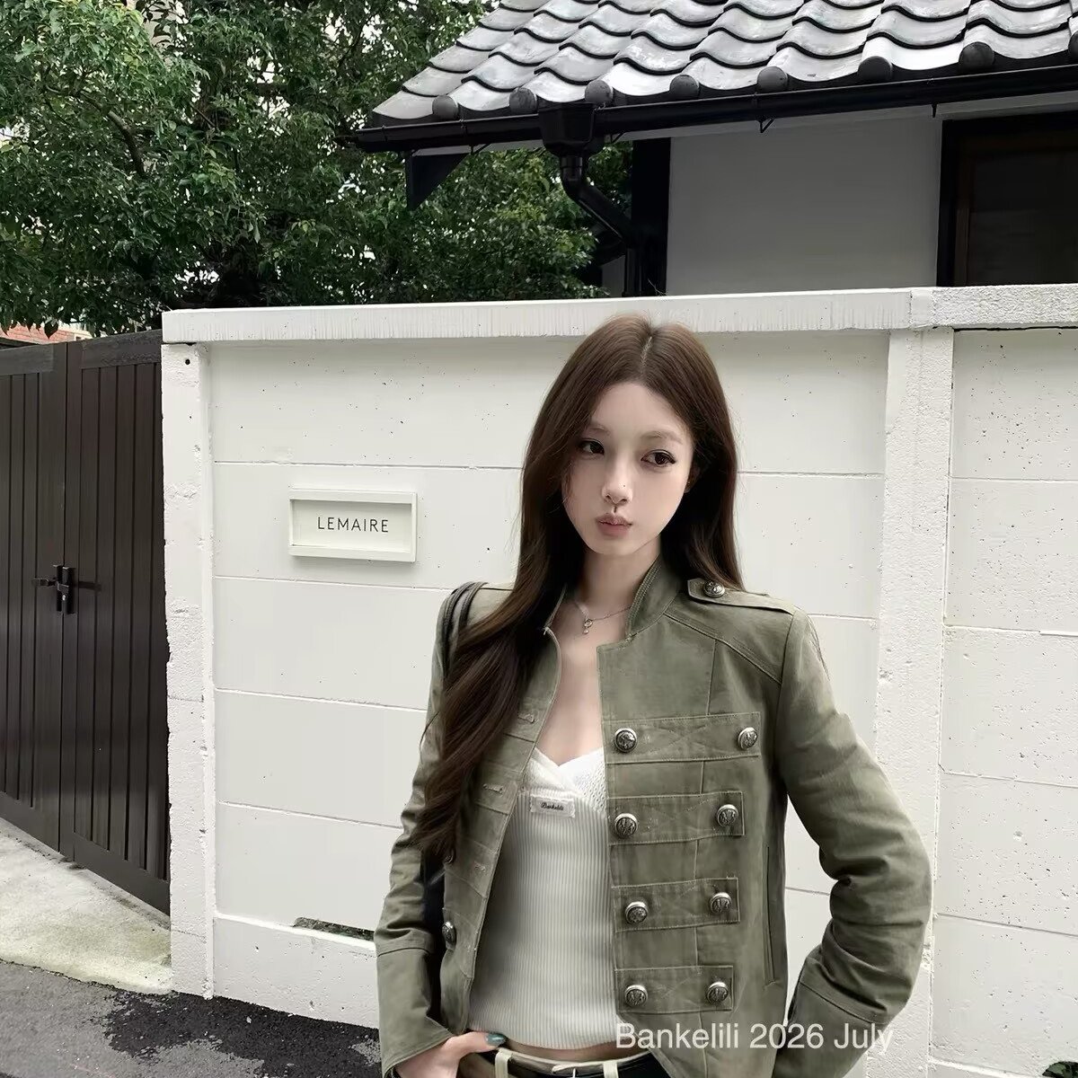 板栗可可Bankelili'拿破仑'立领排扣牛仔外套女小众设计短款夹克图片