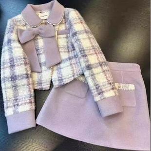 法式新款秋冬季气质小众时尚长袖外套香风两件套短裙加厚套装潮女