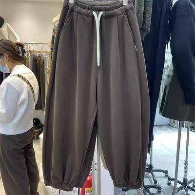 秋冬季加厚加绒女裤子大码显瘦运动休闲裤哈伦裤卫裤胖mm200斤300