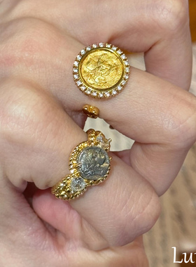 S925纯银复古微镶锆石人像戒指女