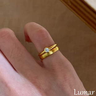 S925银古法拉丝金色单钻素圈戒指女2026新款爆款高级感气质食指戒