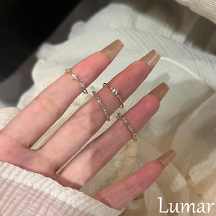 S925银金色极细闪钻素圈戒指女轻奢高级感食指戒小众设计叠戴尾戒