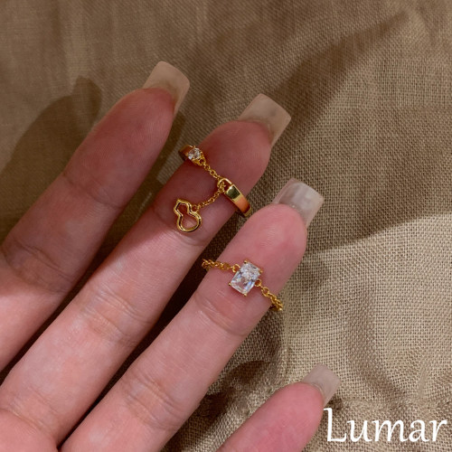 S925纯银金色葫芦链条方钻戒指女
