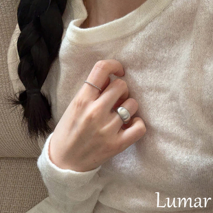 S925纯银哑光拉丝素圈戒指女小众设计冷淡风双层食指戒轻奢高级感
