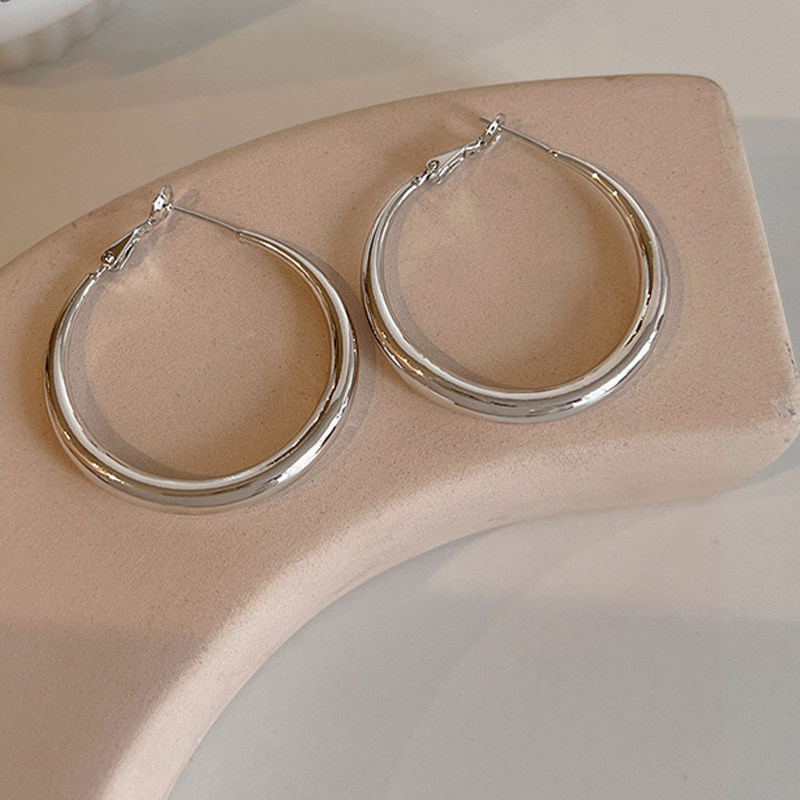 thumbnail for S925 sterling silver large hoop earrings women's 2026 new high-end light luxury niche design plain hoop earrings earrings