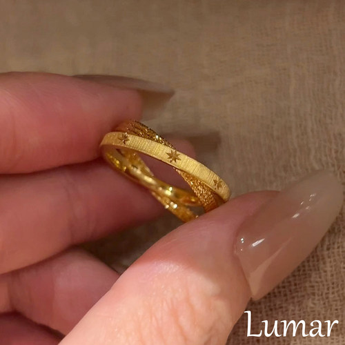 中古拉丝交叉星芒戒指轻奢高级感