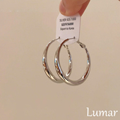 S925纯银大圈圈耳环女款 高级感轻奢小众设计素圈耳圈耳饰 2026新款