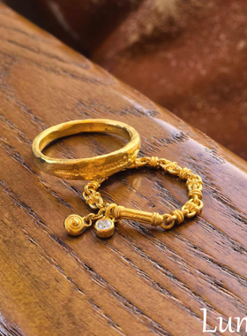 纯银古法沙金链条泡泡钻素圈戒指