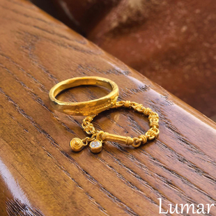 S925纯银古法沙金链条泡泡钻素圈戒指女轻奢高级感时尚气质食指戒