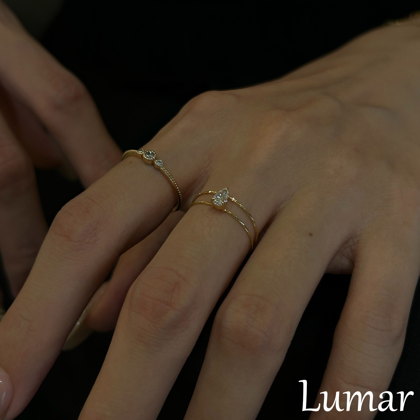 S925纯银超闪金色水滴闪钻戒指女