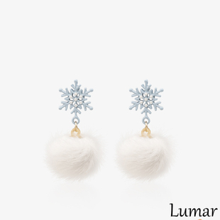 S925银秋冬蓝色雪花毛绒球耳环轻奢高级感圣诞节氛围感冬天耳饰女