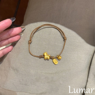 S925纯银金色小马驹福牌铃铛手链女款轻奢小众精致生肖马编织手环