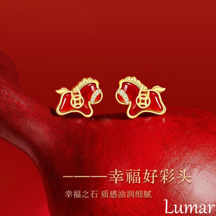 S925银针马上有钱红玛瑙新年耳钉女2026马年本命年耳环生肖马耳饰