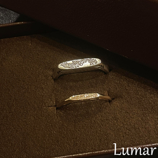 S925纯银复古做旧金银两色花纹刻雕戒指女轻奢高级感情侣对戒指环