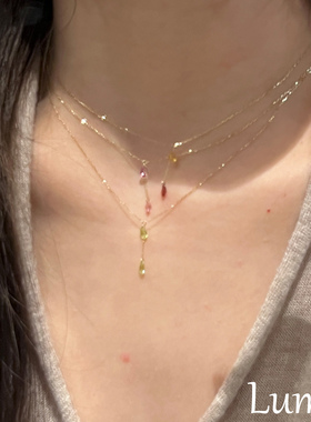 S925银多巴胺彩色水滴闪钻项链女