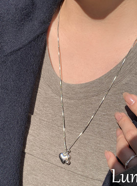 S925纯银亮面爱心吊坠项链女轻奢