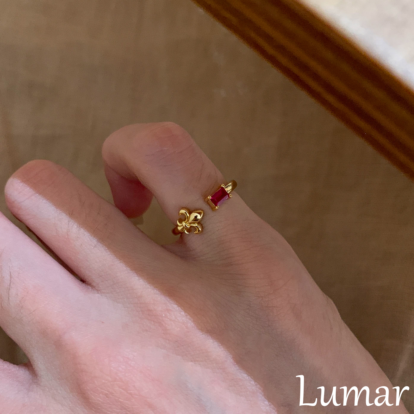 S925纯银红宝石鸢尾花戒指女小众设计轻奢高级感复古宫廷风食指戒