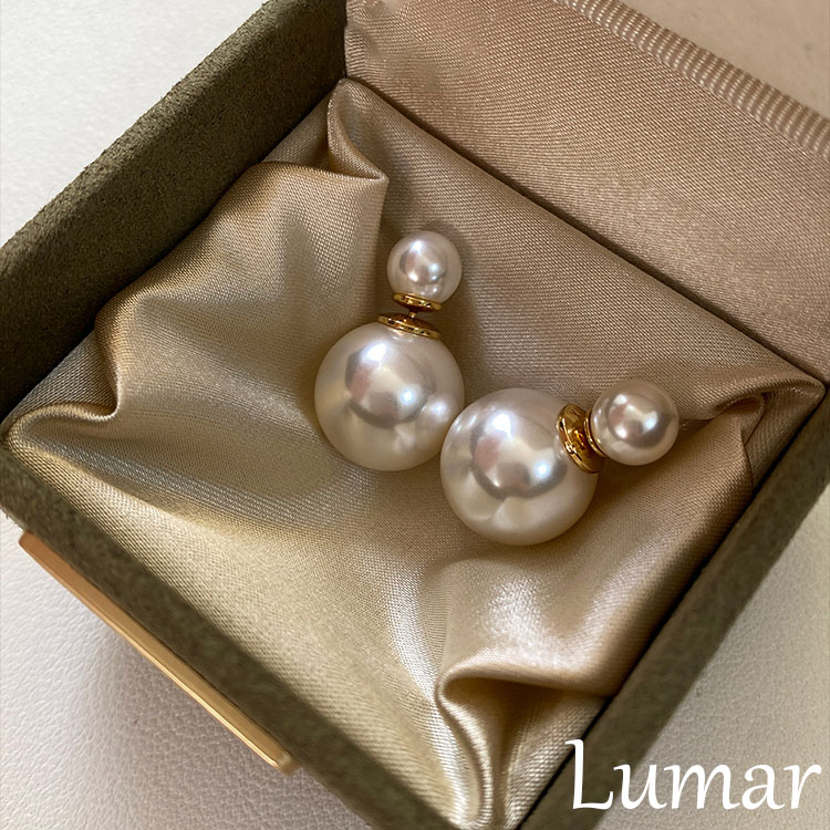 S925银赵露思同款双面珍珠耳钉女