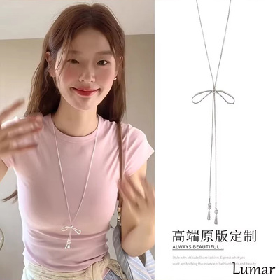 S925纯银抽拉式长款蝴蝶结项链女