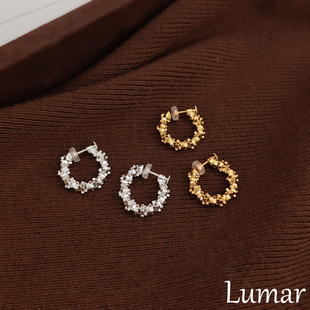 S925银碎银子C型耳钉女轻奢高级感小众设计一体式螺旋无耳洞耳夹