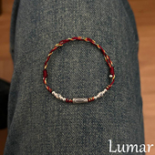 S925纯银金榜题名上岸锦鲤串珠红绳手链女款 轻奢小众精致编织手绳