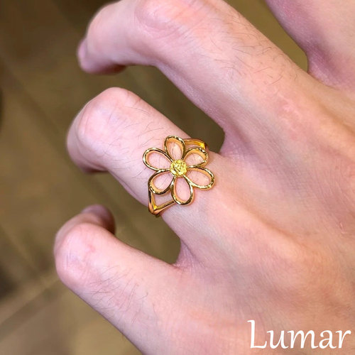 S925纯银金色镂空花朵戒指女小众