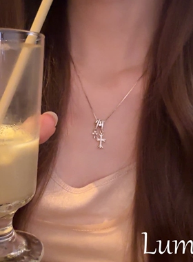 爆闪金色双十字架跑环吊坠项链女