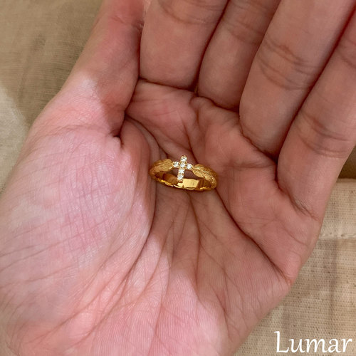 S925纯银复古闪钻十字架麦穗戒指