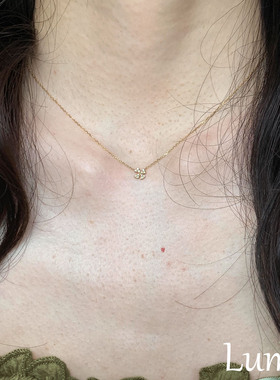 S925纯银金色mini闪钻四叶花项链