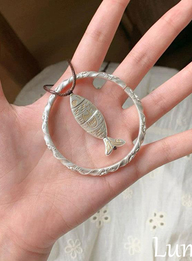 S925纯银拼接小鱼形吊坠项链女2025新款新中式轻奢小众设计毛衣链