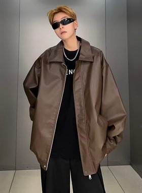 INFORMER外套男款翻领皮衣夹克春秋冬季新款时尚复古宽松外套潮流