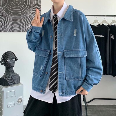 春秋男学生百搭宽松牛仔外套夹克