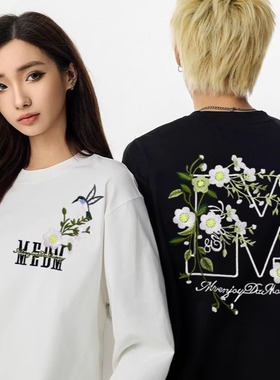 INFORMER刺绣工艺铃兰蜂鸟国潮圆领卫衣长袖T恤男女宽松纯棉情侣