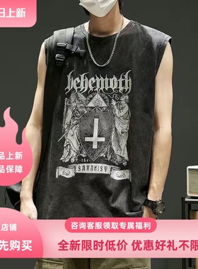 INFORMER美式复古高街潮牌宽松嘻哈2024新款夏季男款潮流纯棉背心