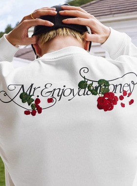 INFORMER原创刺绣工艺玫瑰圆领卫衣长袖T恤男女情侣宽松纯棉百搭