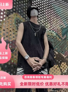 INFORMER美式复古街头潮牌宽松嘻哈2024新款夏季男款潮流纯棉背心