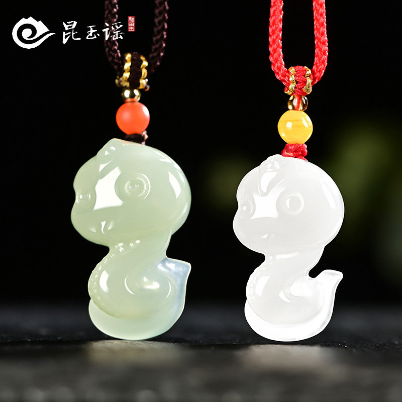 2026和田玉白玉羊脂白玉天然玉石十二生肖蛇吊坠玉坠立体男女宝宝
