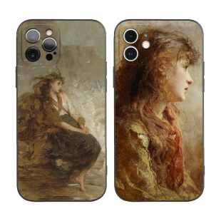 ins风海边甜美少女艺术油画适用iPhone ProMax手机壳苹果11Pro