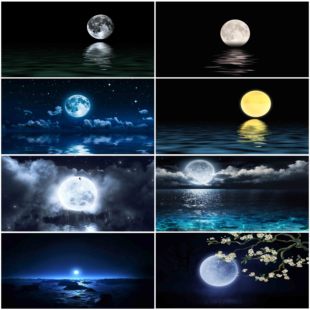 鱼缸背景贴纸夜景月亮造景装饰画定制水族箱缸外自粘贴画星空月球