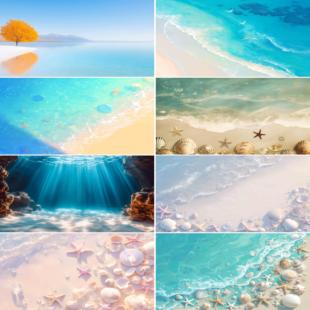 新款 壁画水族箱缸外贴 鱼缸背景贴画海洋生物海洋世界海滩沙滩个性