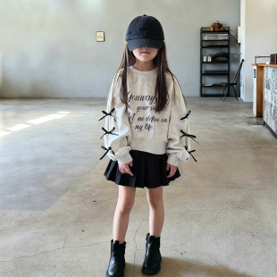 26秋冬款时尚日系女童蝴蝶结洋装连衣裙儿童韩版针织卫衣裙百褶裙