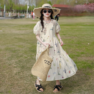 儿童短袖裙子女2026新款夏季装女童连衣裙韩版短袖度假碎花公主裙